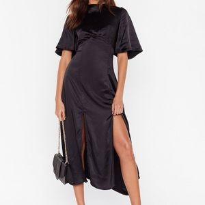 NWT Nasty Gal black satin midi dress